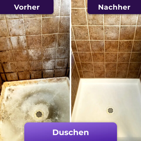 Voor en na NuroClean op een douche